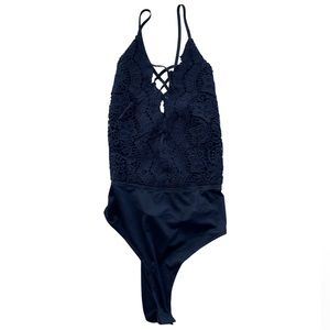 TOBI | Black Backless Lace Up Bodysuit